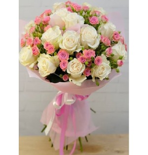 (mcm-1118) Pembe Beyaz Gül Buketi